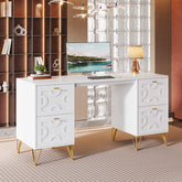 59-Inch Office Desk with Drawers, Modern White Computer Desk with Gold Legs for Home Workspace 3
