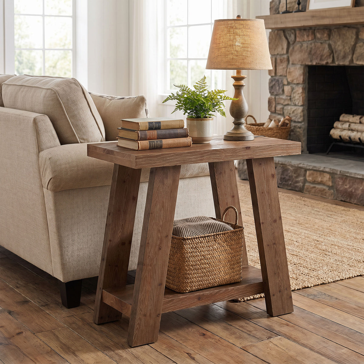 Tribesigns Solid Wood End Table with 2-Tier Storage Shelf, Small Side Table for Living Room and Bedroom