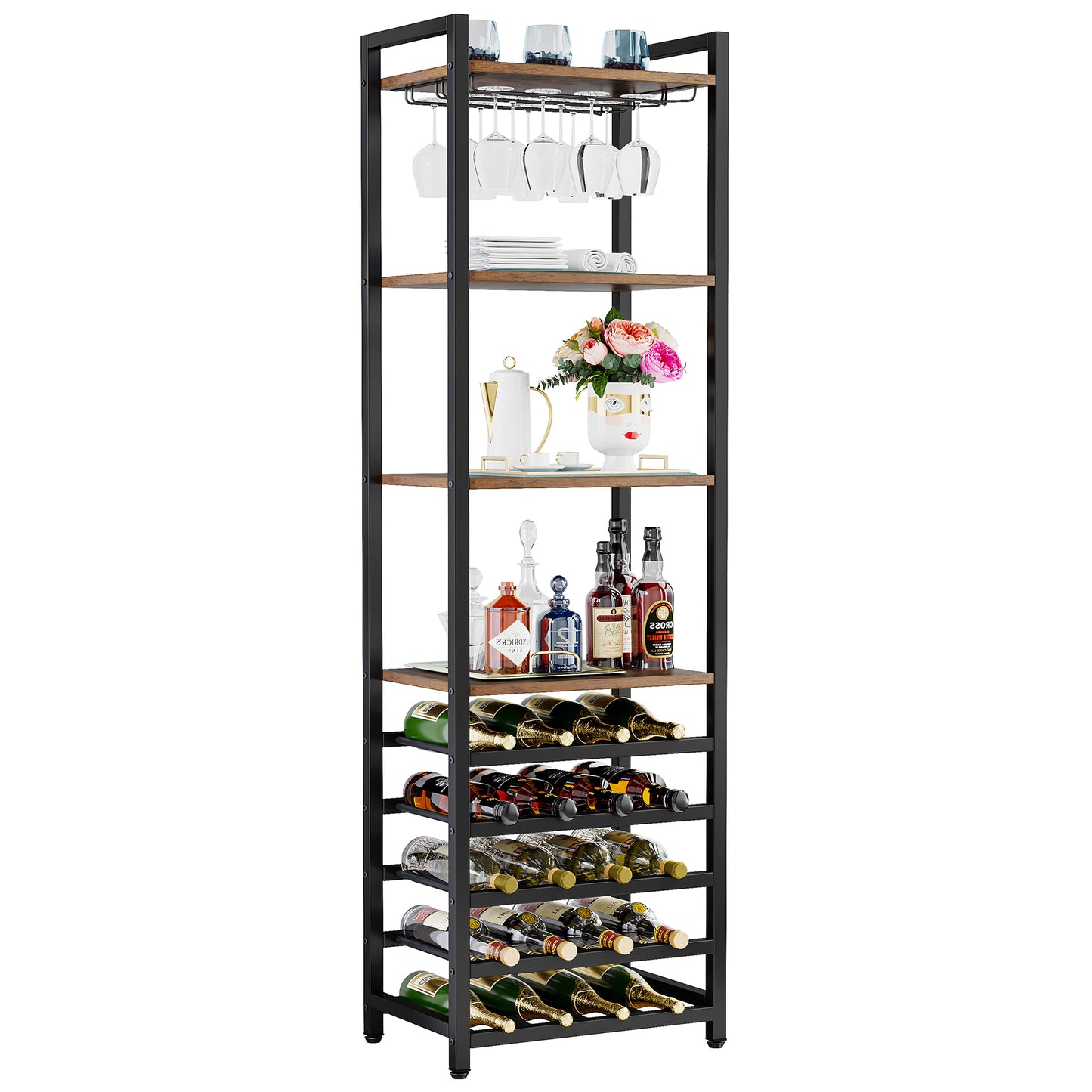 Tribesigns 20-Bottle Wine Baker's Rack, 9-Tier Freestanding Wine Rack with Glass Holder