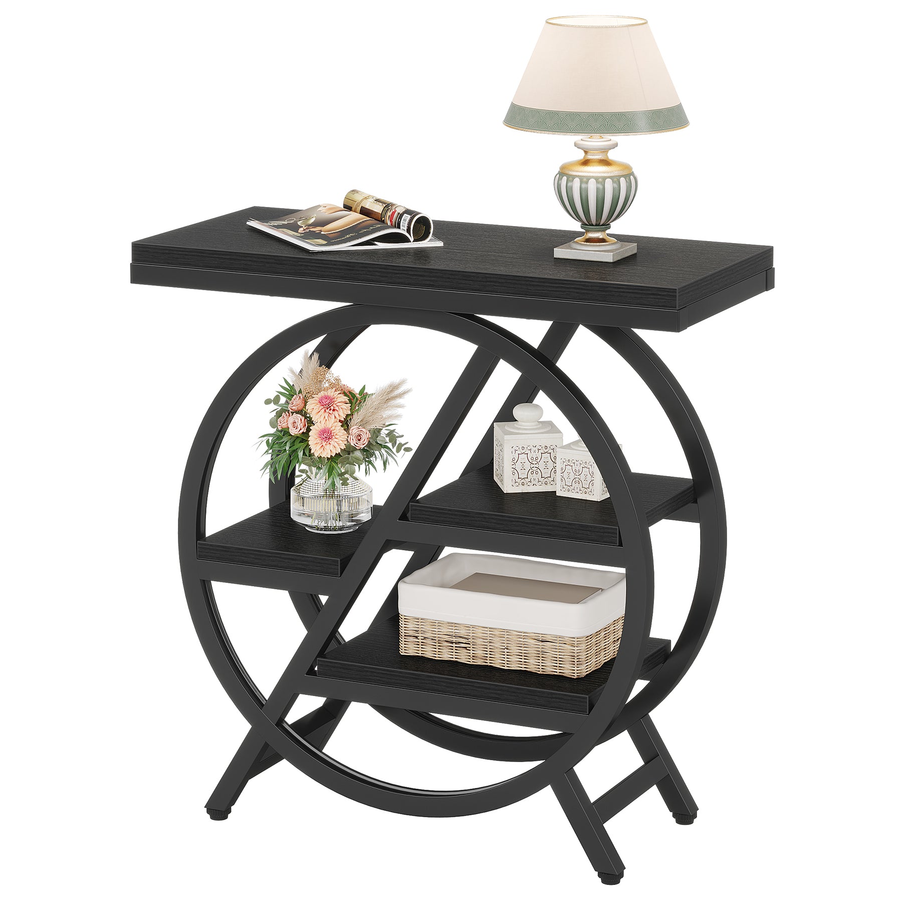 4-Tier End Table, Small Side Table Snack Table with Storage Shelves
