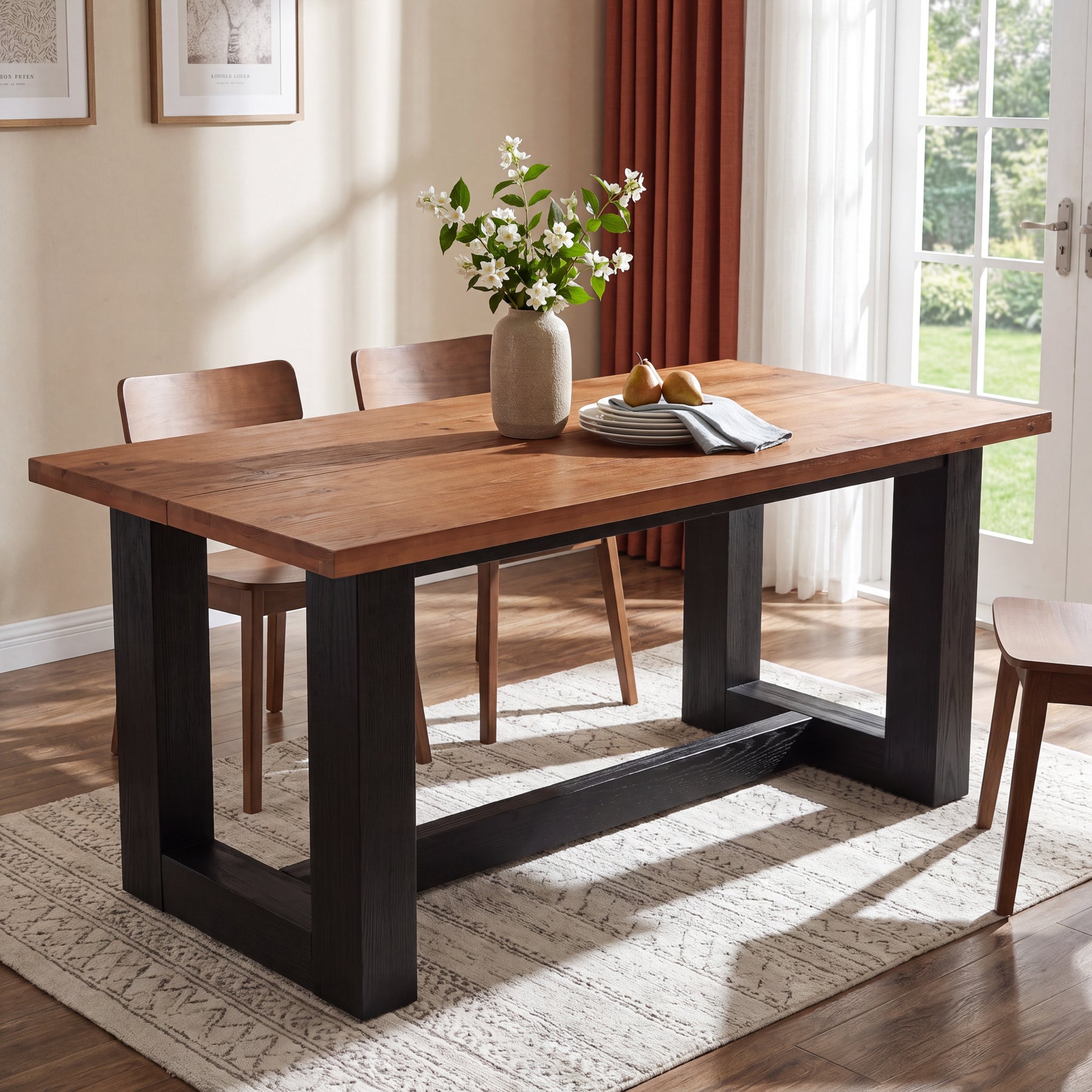 Tribesigns 63 Inch Solid Wood Dining Table for 6, Farmhouse Kitchen Table with U-Shaped Legs
