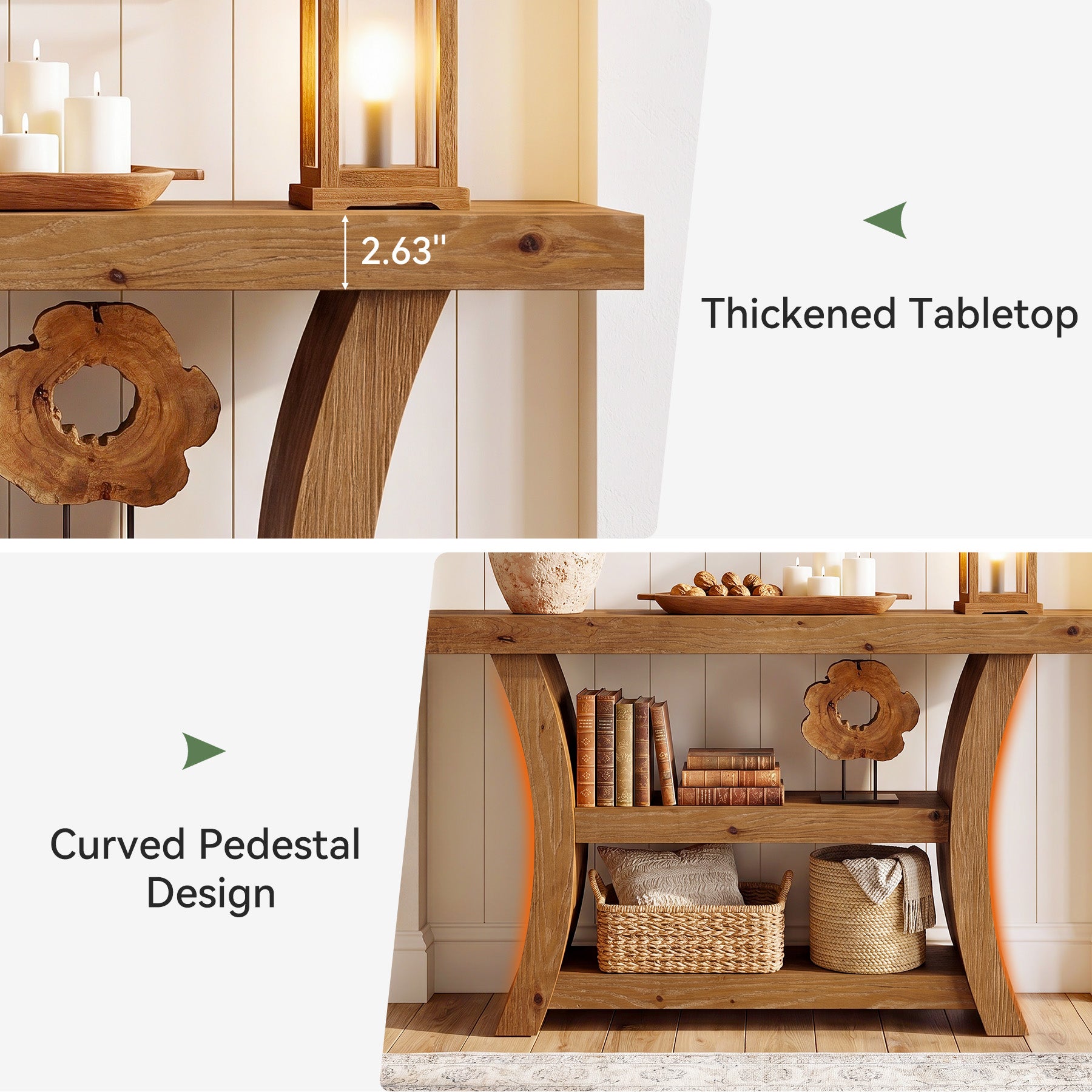 Tribesigns 55-Inch Solid Wood Console Table with 3-Tier Storage, Curved Entryway Table for Hallway
