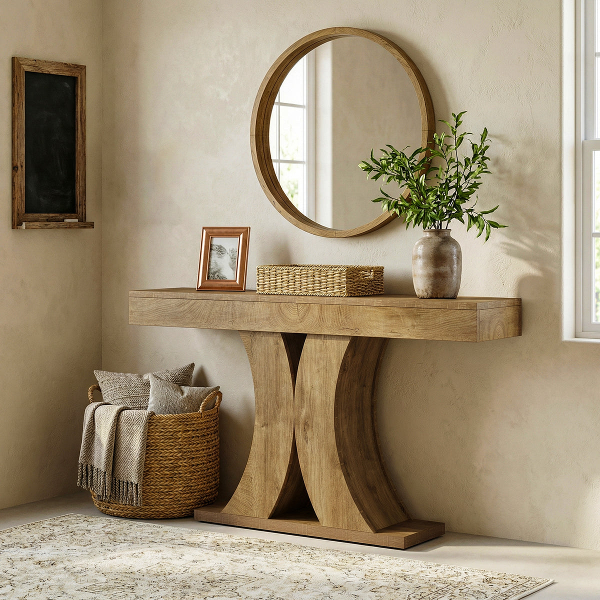 Tribesigns 59" Farmhouse Console Table with Double-Arch X-Frame, Narrow Sofa Table for Entryway