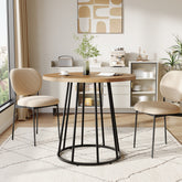 31.5 Inch Round Industrial Dining Table, Rustic Brown Circle Table with Metal Base for Small Spaces 3