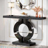 43" Modern Mirrored Console Table - O-Shaped Black Base Narrow Entryway & Sofa Table with Glass Finish 3