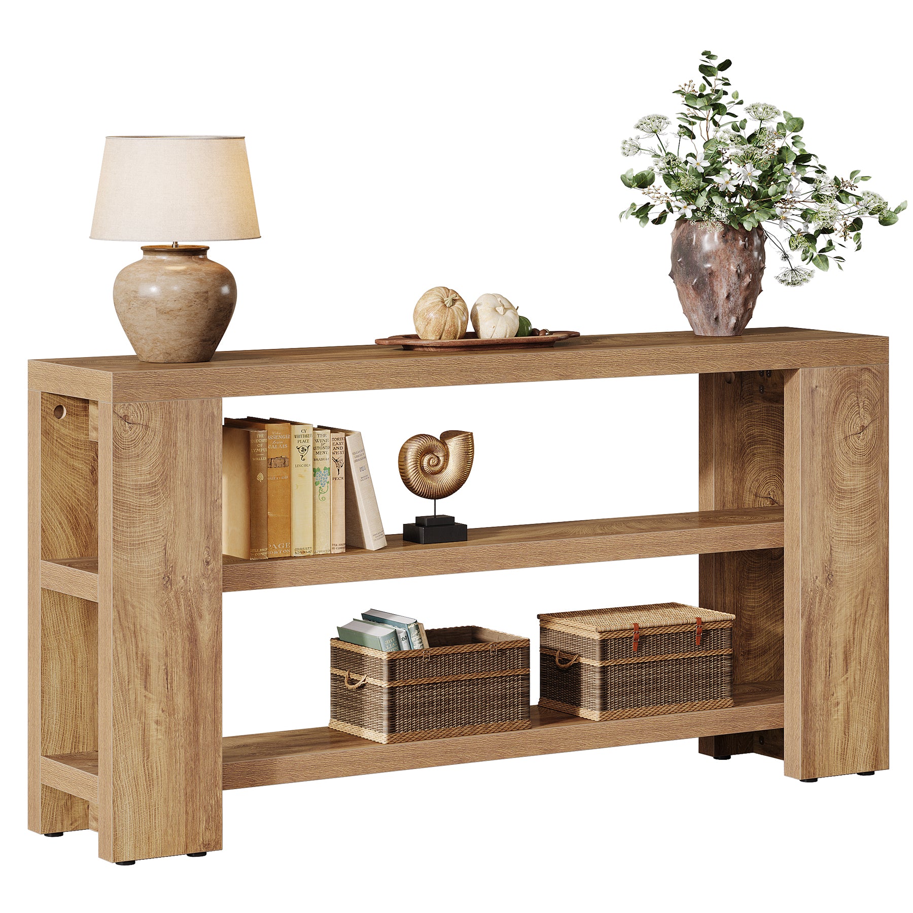 63-Inch Industrial Console Table, Narrow Wooden Sofa Table with Metal Frame