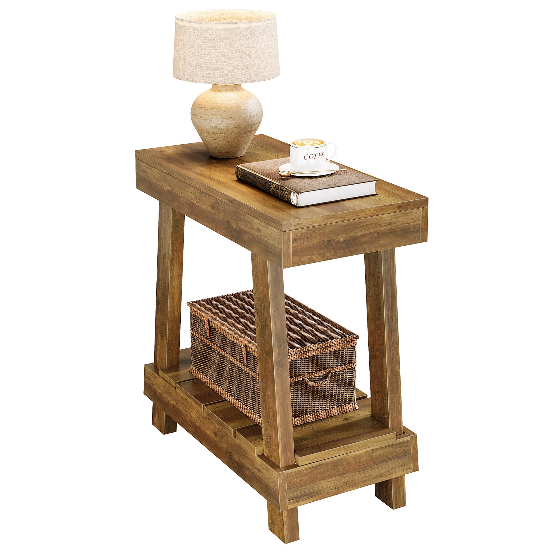 23.62" 2-Tier End Table - Farmhouse Bedside Nightstand with Storage Shelf