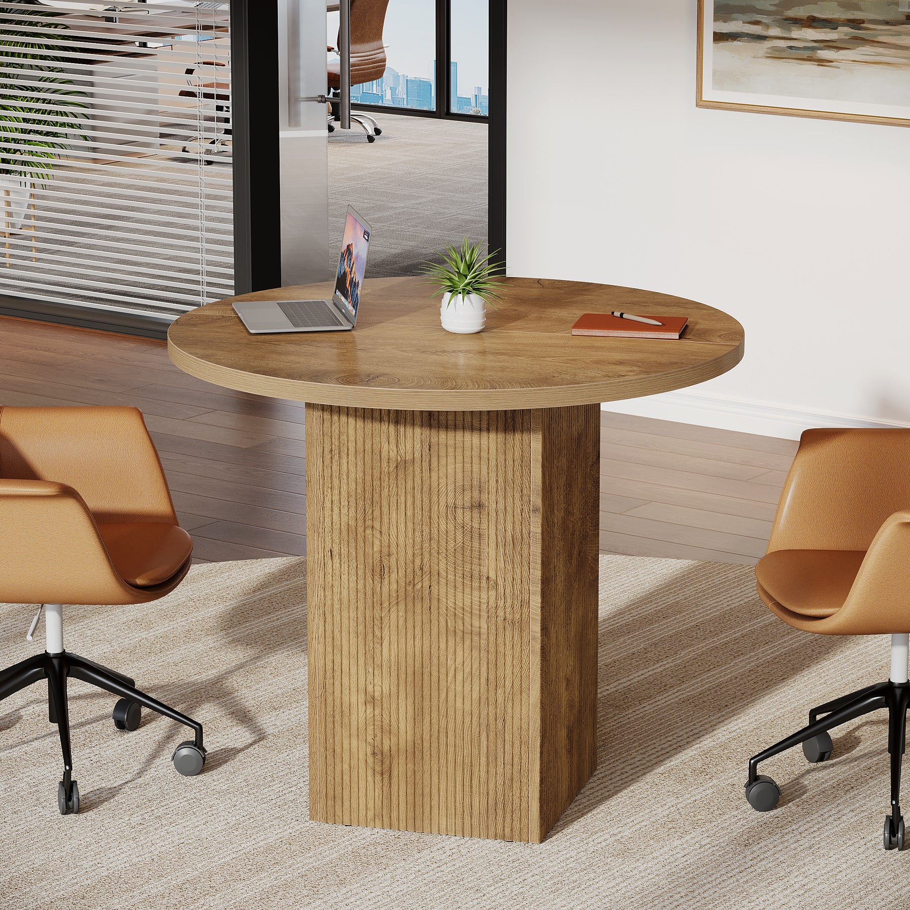 Tribesigns 31.5-Inch Round Conference Table with Fluted Pedestal Base, Small Office Meeting Table for Conference Room Study and Home Office
