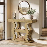 41" Console Table with 3-Tier Storage, Sofa Table with Curved Frame 3