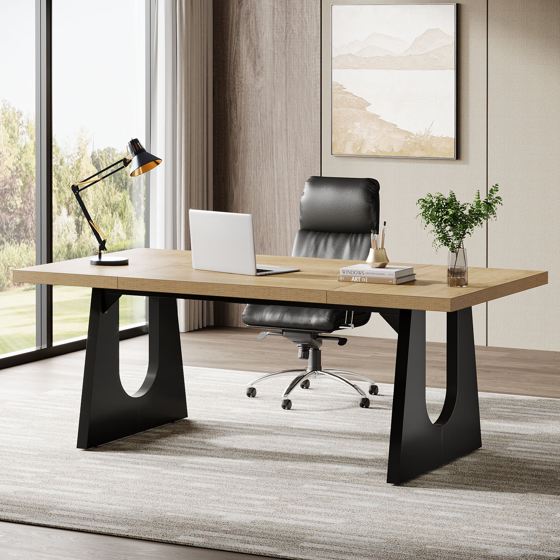 70.9-Inch Large Executive Desk with Double Pedestal Base, Modern Computer Writing Table