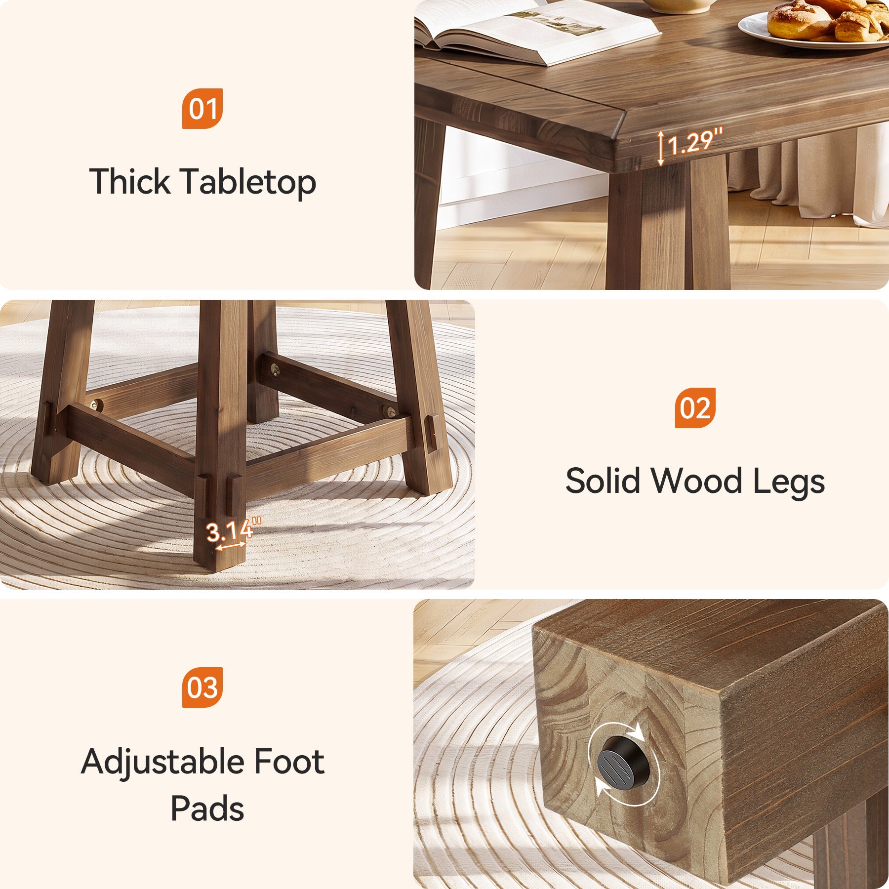 Tribesigns 31.49-Inch Solid Wood Square Dining Table for 4, Farmhouse Kitchen Table for Small Spaces