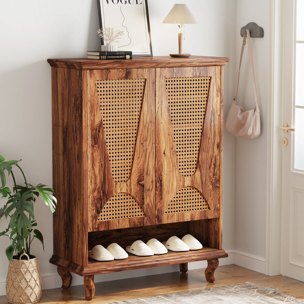 Rattan Shoe Cabinet 5 Tier Hidden Shoe Storage Entryway
