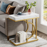 24" Modern C-Shaped Side Table - White & Gold Narrow End Table with Metal Frame 3