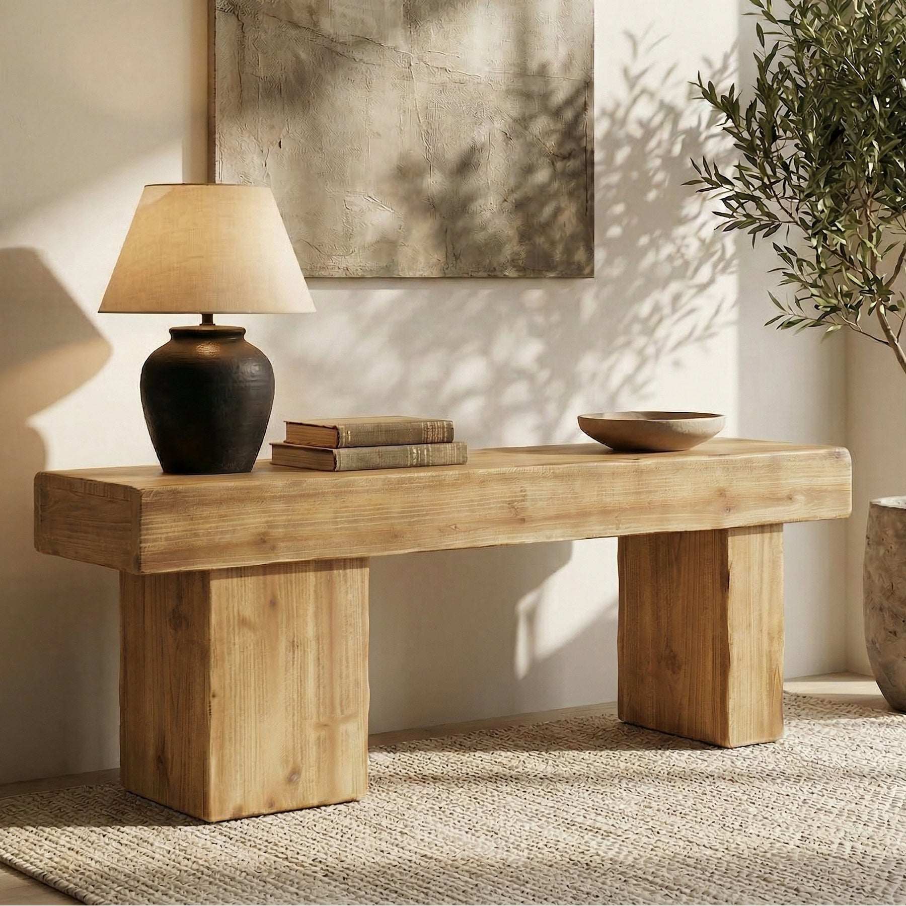 Tribesigns 47-Inch Solid Wood Entryway Bench, Thick Seat Bench for Hallway
