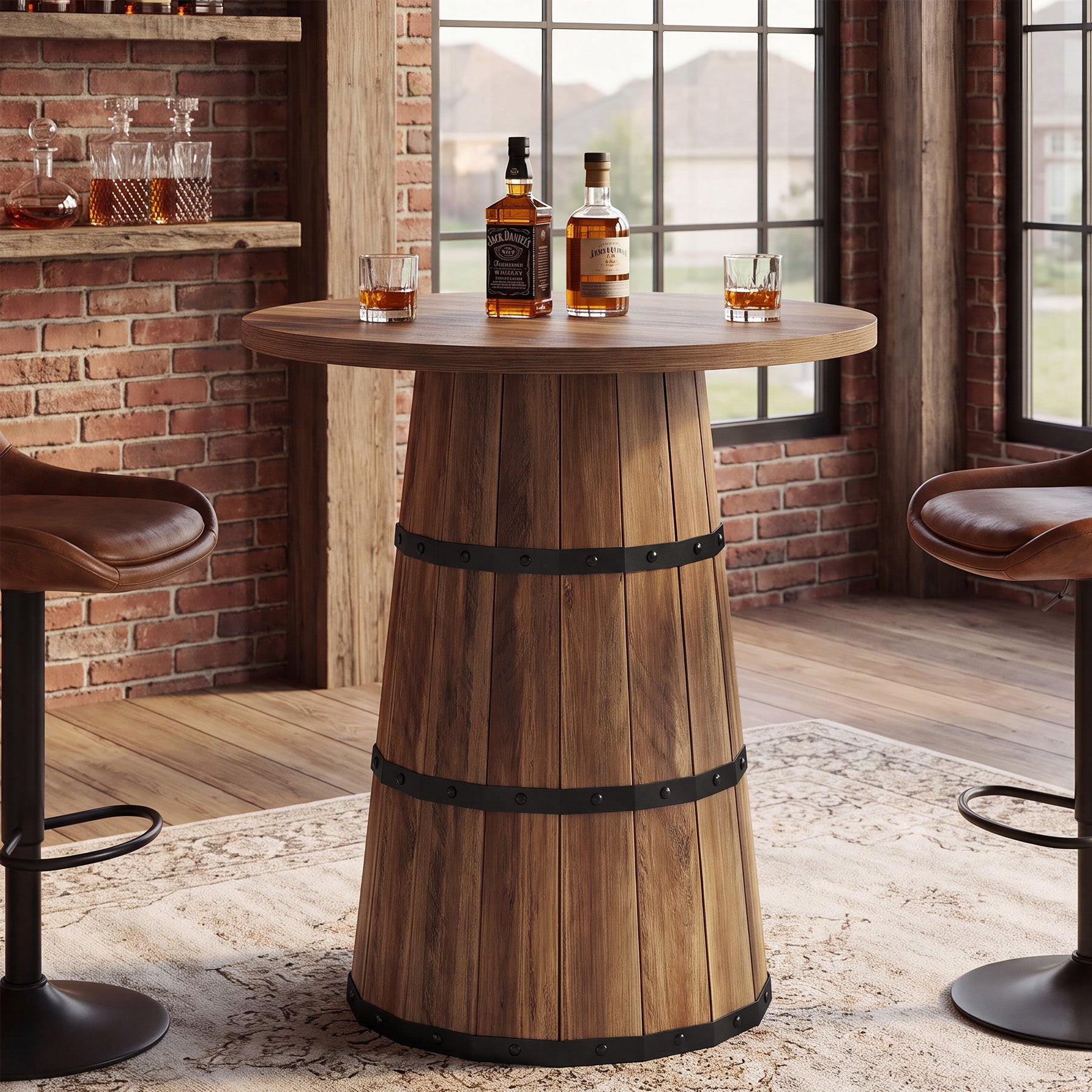 Tribesigns 31.5-Inch Round Bar Table with Barrel Base, Farmhouse Pub Table for Kitchen and Home Bar