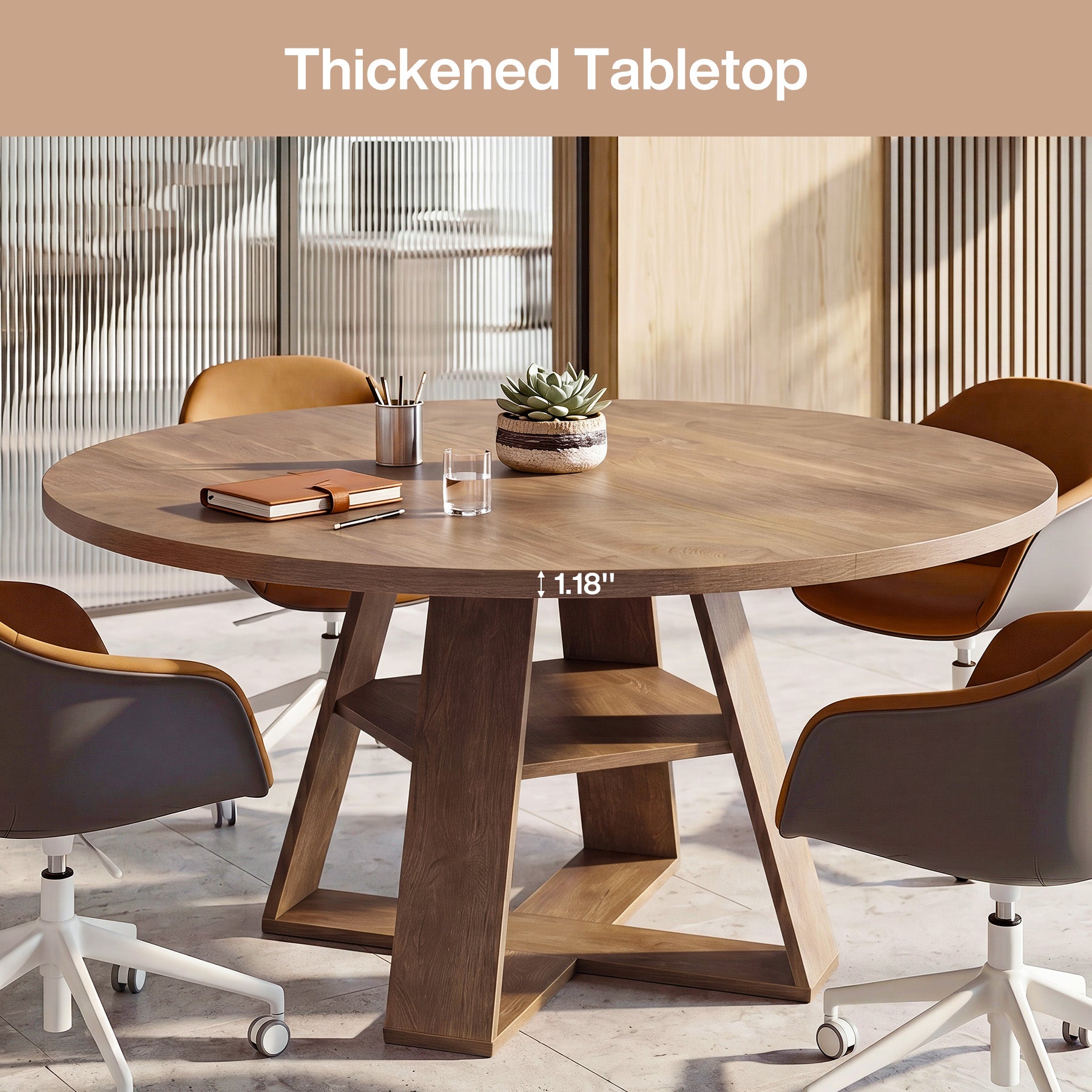 Tribesigns 47.24-Inch Round Conference Table for 4, Office Meeting Table with Lower Storage Shelf and X-Cross Base for Conference Room