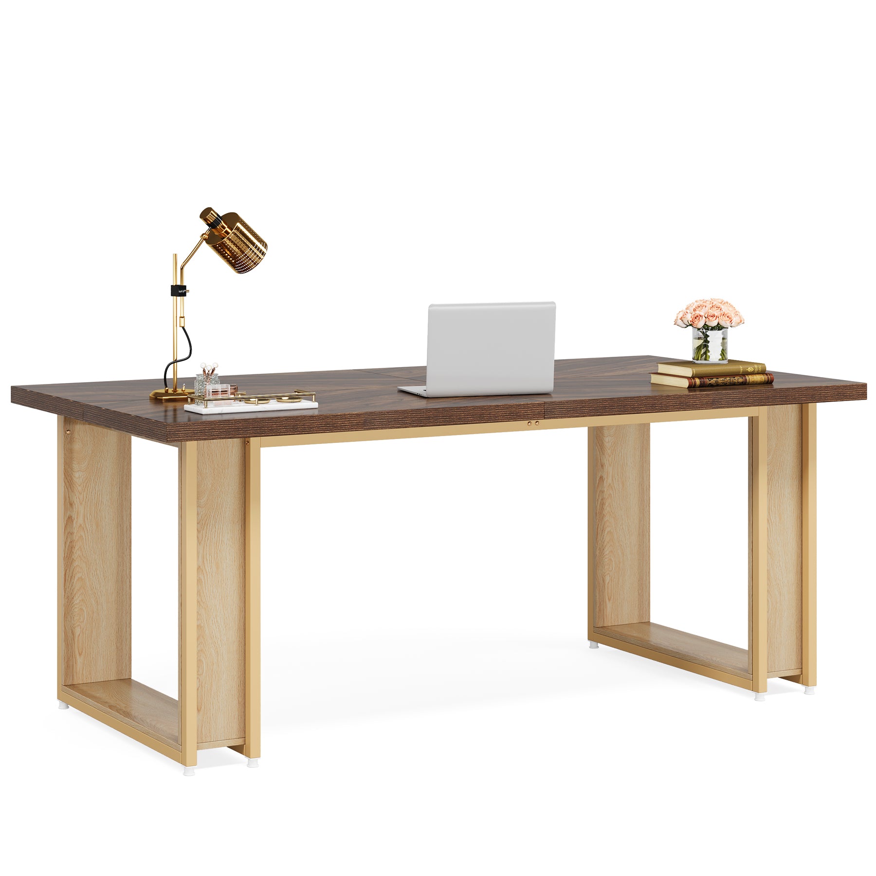 63" Office Desk, Wood Computer Desk with Metal Frame for Home Office Bedroom Study