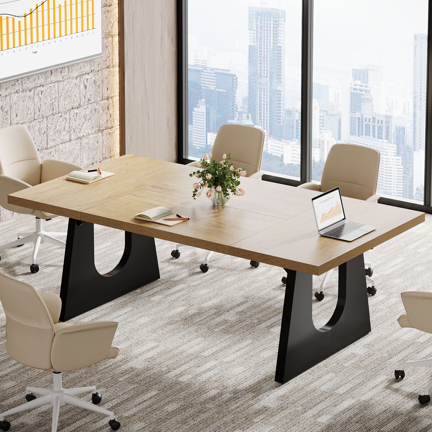 70.9-Inch Rectangular Conference Table for 6 to 8 People with Thick MDF Tabletop, Rustic Meeting Room Table for Office