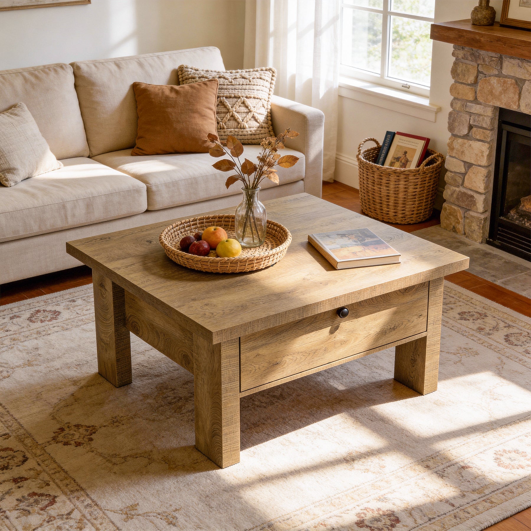31.5" Square Coffee Table with Storage for Small Spaces, Modern Brown Living Room Center Table