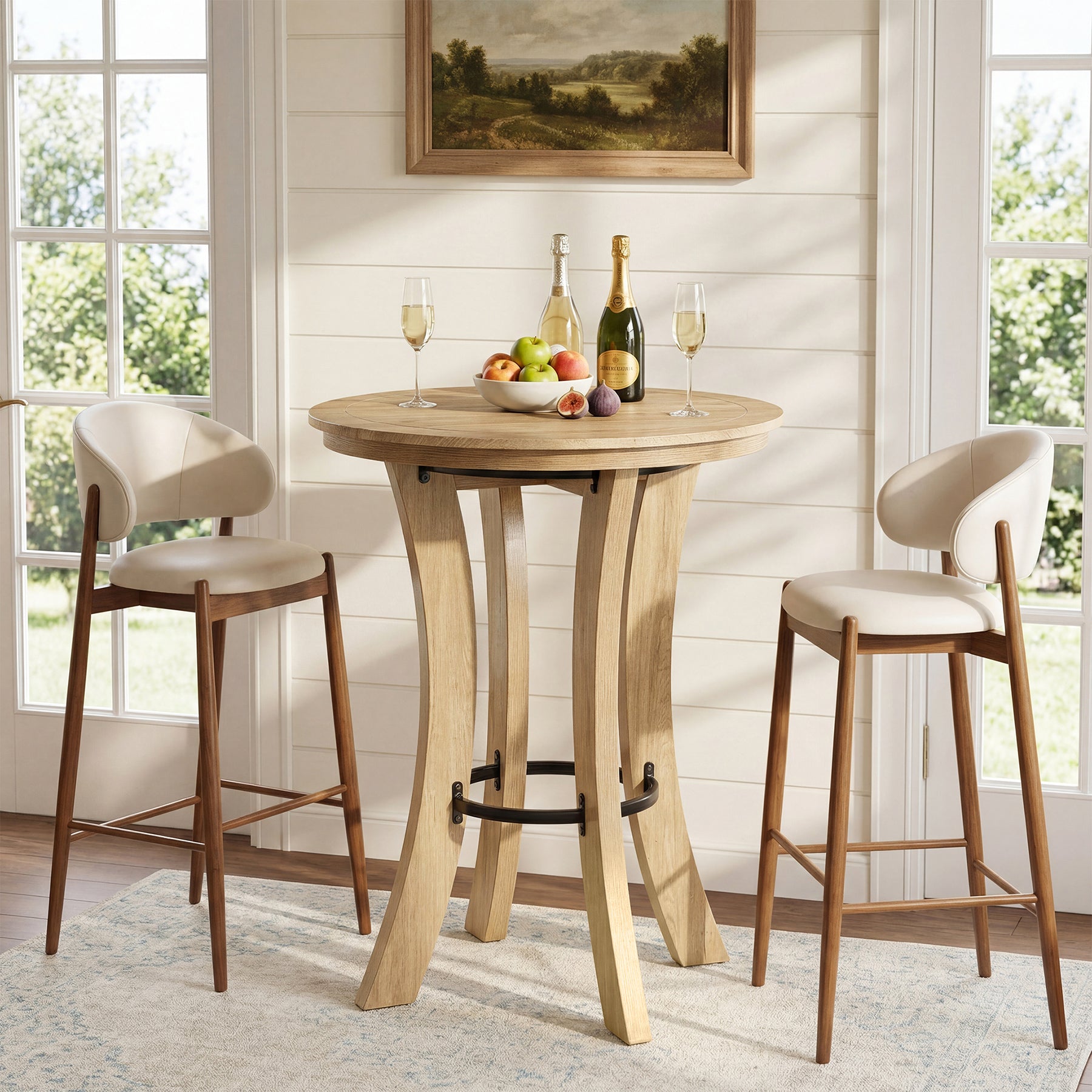 Tribesigns 39.4-Inch High Round Bar Table with Curved Legs and Metal Footrest, Modern Pub Table for Kitchen and Coffee Bar