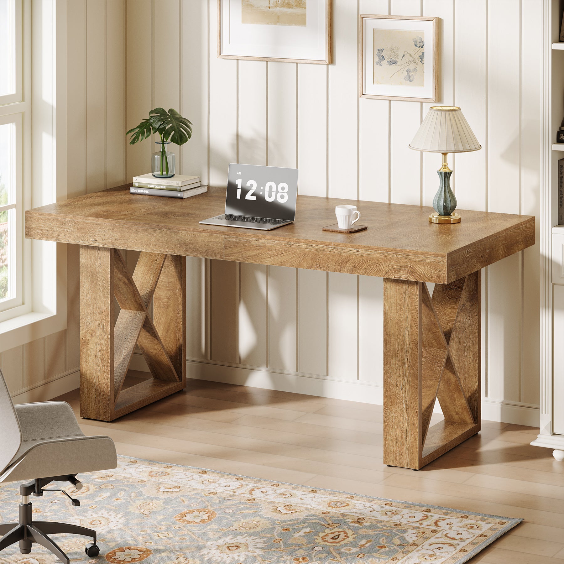 63 Inch Computer Desk with Thick Desktop, Writing Workstation for Home Office Study Room