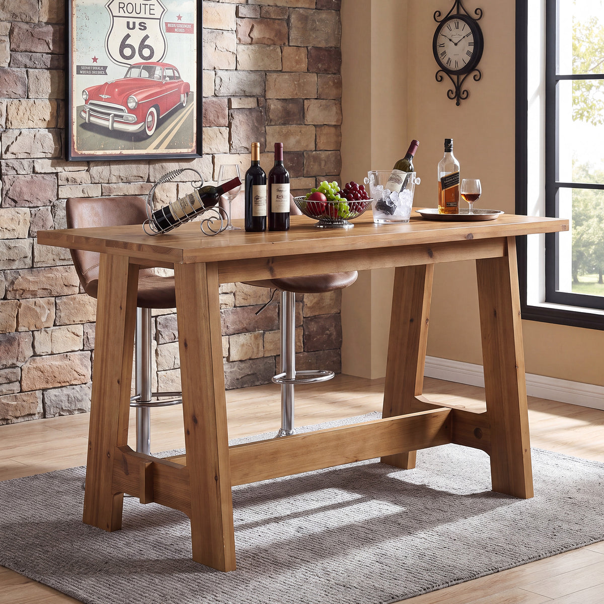 Tribesigns 63" Solid Wood Bar Table with A-Frame Footrest, Farmhouse Pub Table for Kitchen