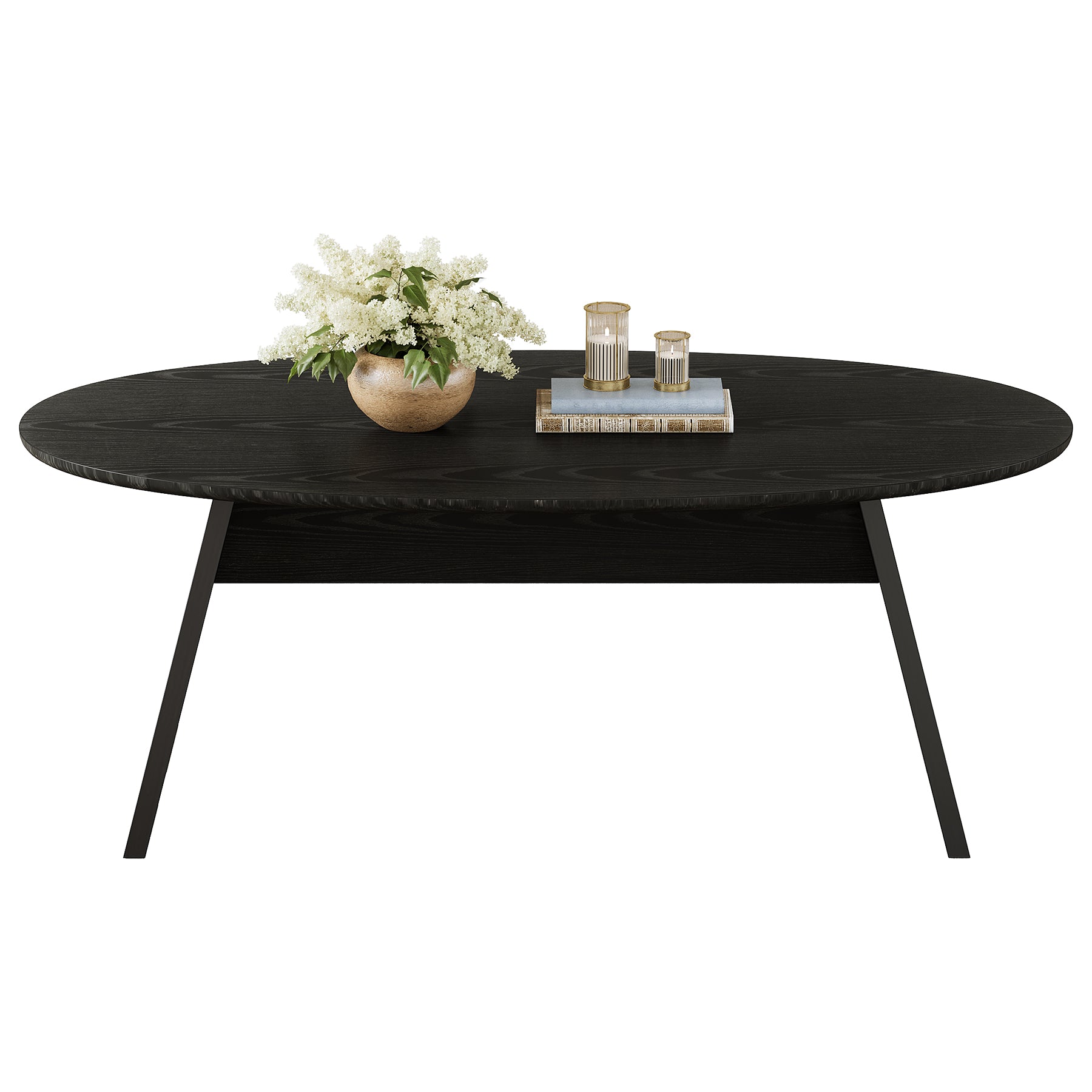 47-Inch Oval Coffee Table for Living Room, Modern Black Center Cocktail Table with Angled Legs
