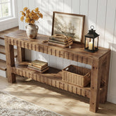 63" Console Table, Solid Wood Farmhouse Entryway Table with 2-Tier Storage 3