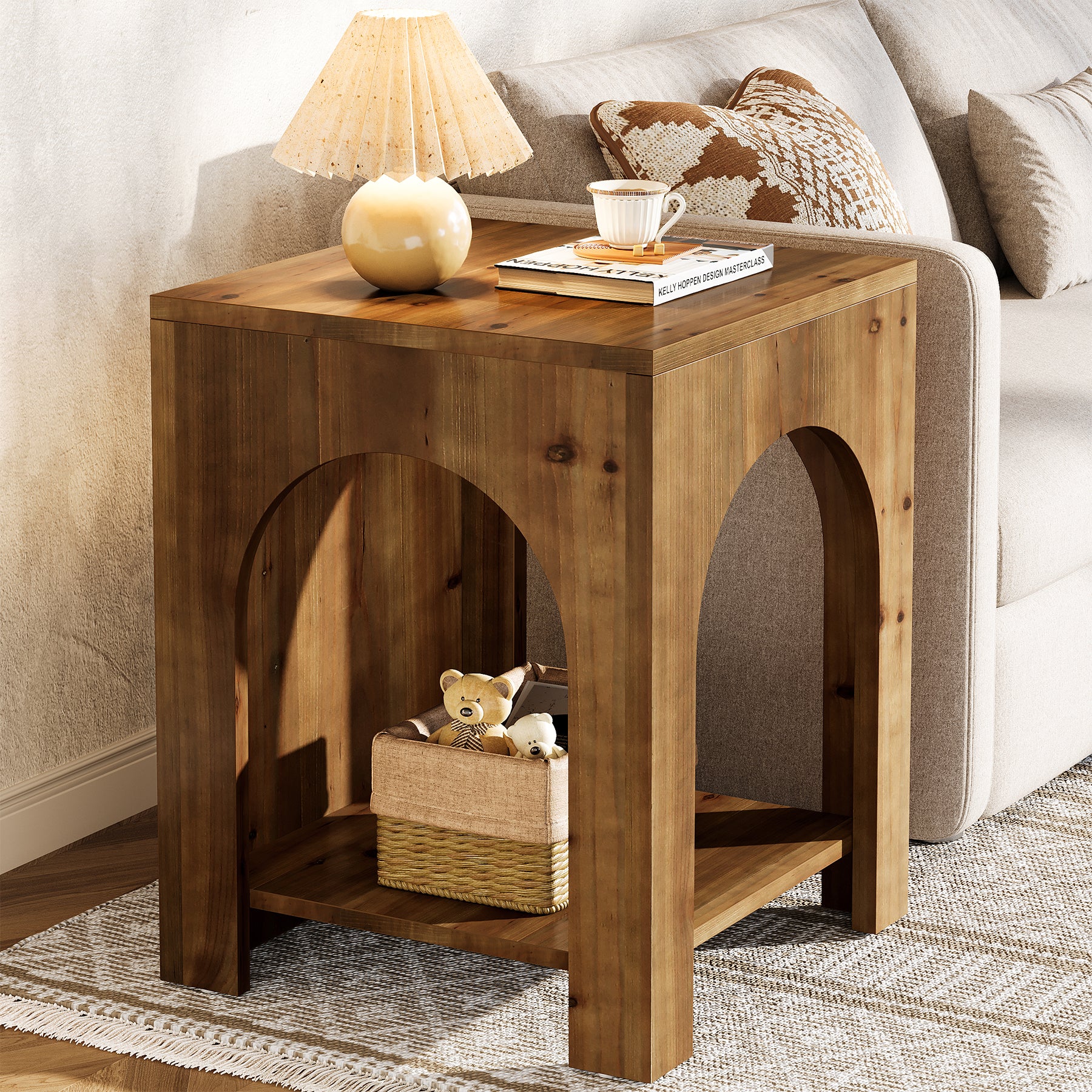 Tribesigns 19.69-Inch Farmhouse Side Table with Arch Design, Wooden End Table for Living Room