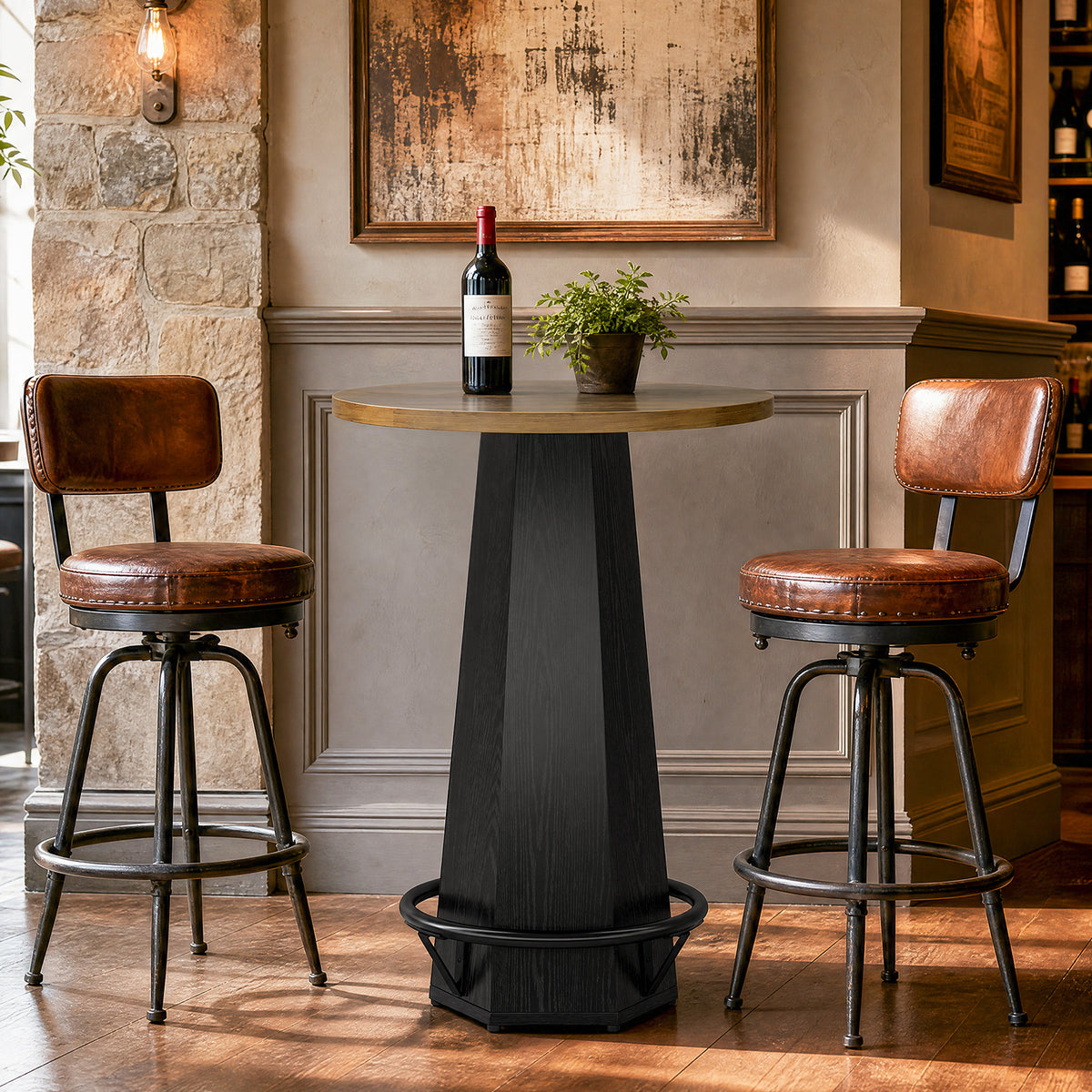 Tribesigns 31.5" Round Bar Table with Hexagonal Base and Metal Footrest, 39.4" High for Home Bars