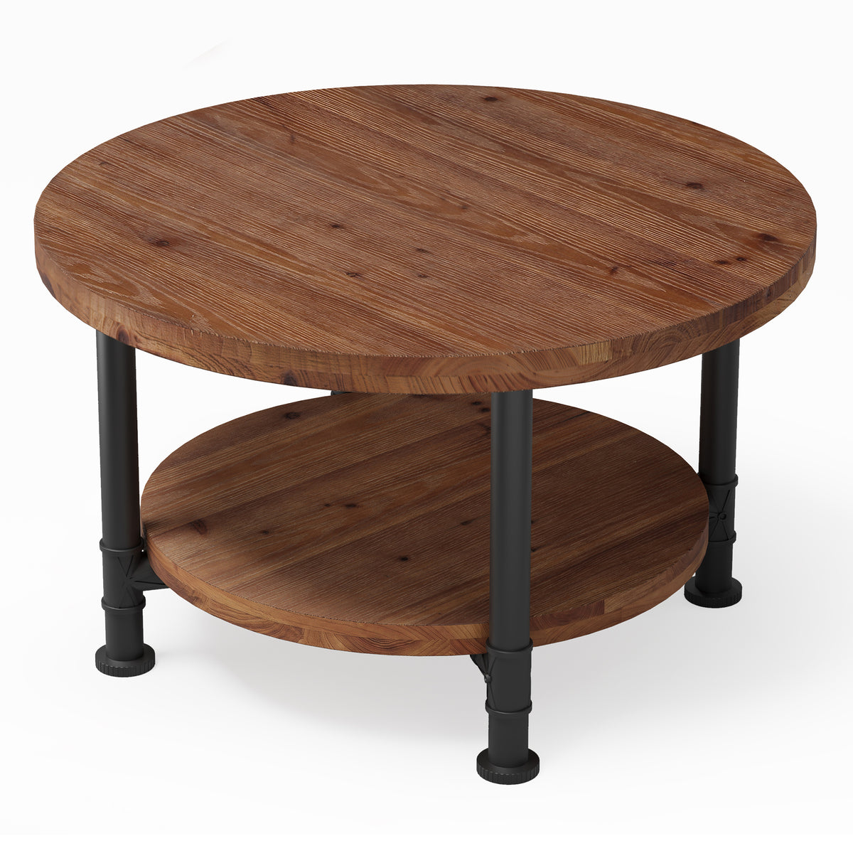 Tribesigns 31.5" Solid Wood Round Coffee Table with Storage Shelf, Industrial Table for Living Room