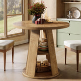 Tribesigns 31.5-Inch Round Dining Table for 2-4, Space-Saving Farmhouse Kitchen Table with 2-Tier Storage Shelf for Small Spaces 3
