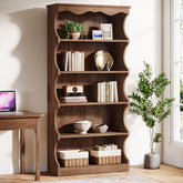 70 Inch Tall Bookcase, 5 Tier Curved Edge Bookshelf with Open Storage for Living Room and Home Office 3