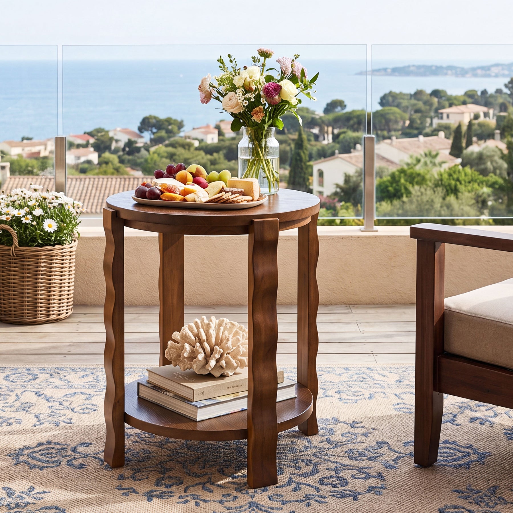 Tribesigns 19.69-Inch Round Side Table with 2-Tier Storage, Solid Wood End Table for Living Room
