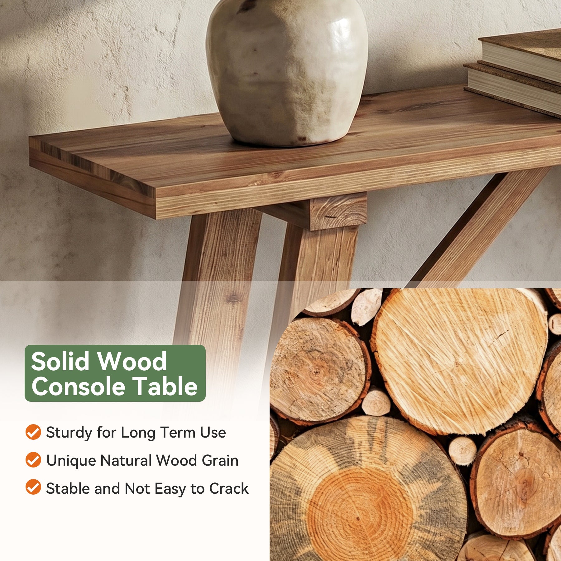 Tribesigns 62.99-Inch Solid Wood Console Table, Narrow Design with Storage Shelf for Entryway Living Room and Hallway