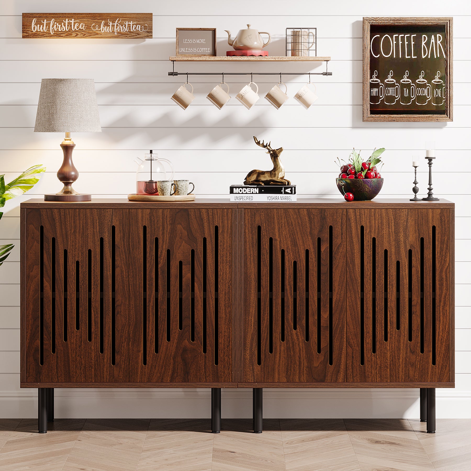 Tribesigns 59-Inch Vintage Sideboard Buffet Set of 2 with Adjustable Shelves, Farmhouse Storage Cabinet for Kitchen Living Room and Hallway