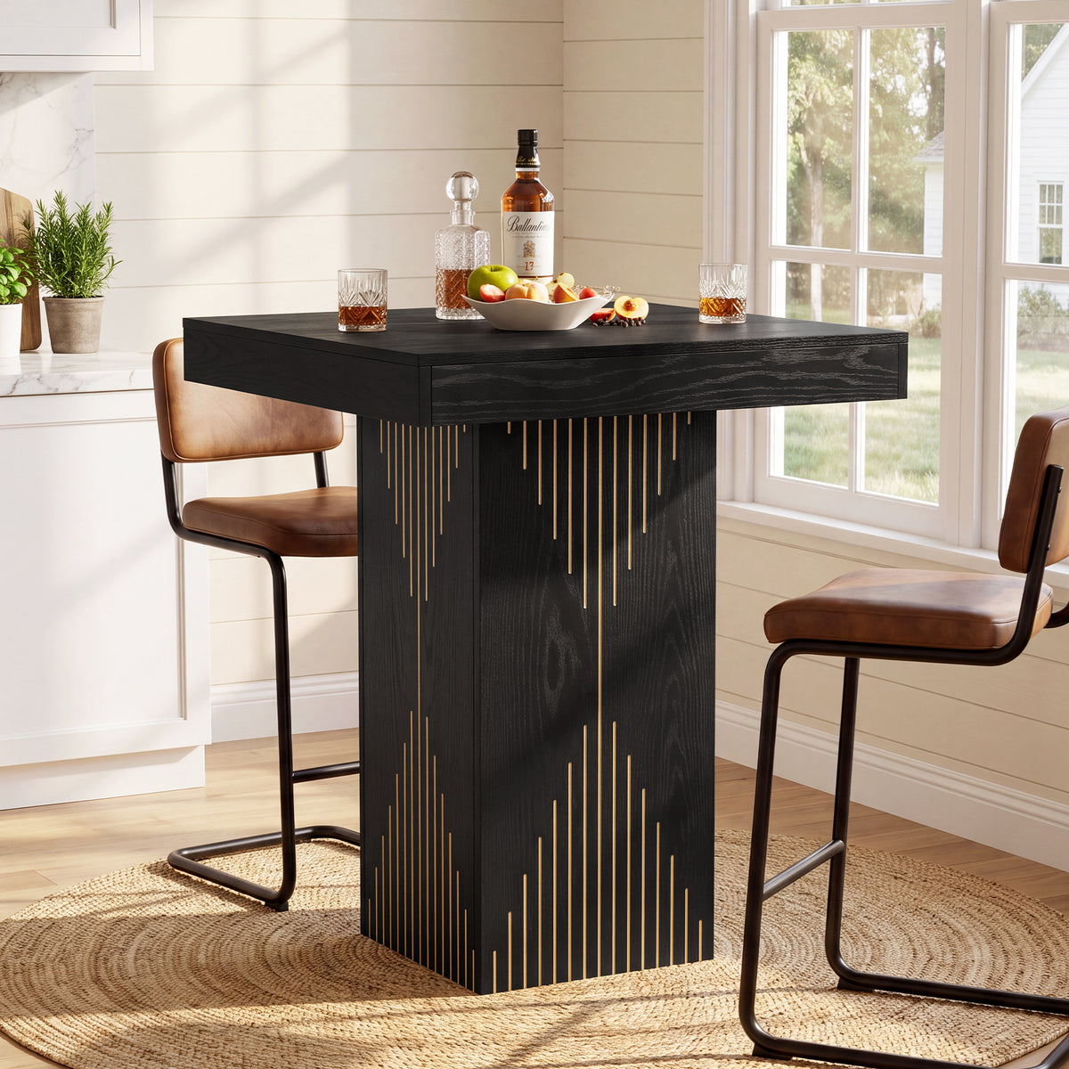 31.5 Inch Square Bar Height Table with Pedestal Base, High Top Dining Table for Kitchen and Home
