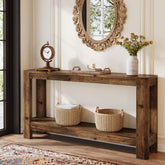 63" Console Table, Solid Wood Farmhouse Sofa Table with 2-Tier Storage 3