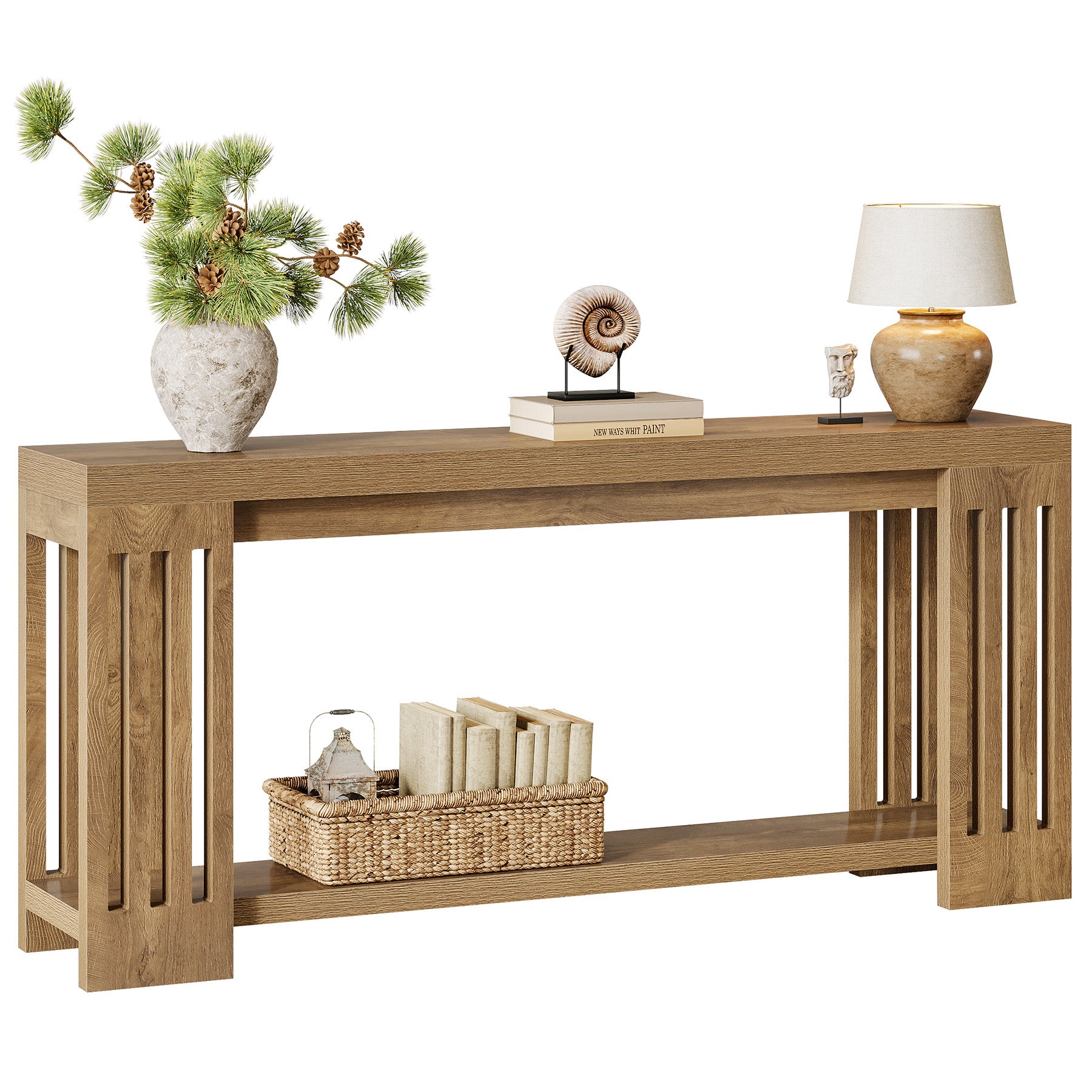 Tribesigns 70.9-Inch Farmhouse Console Table with Vertical Stripe Legs, 2-Tier Sofa Table for Living Room