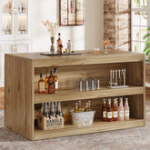 59 Inch Home Bar Table with 2-Tier Shelves, Farmhouse Pub Table for Kitchen and Bistro 3