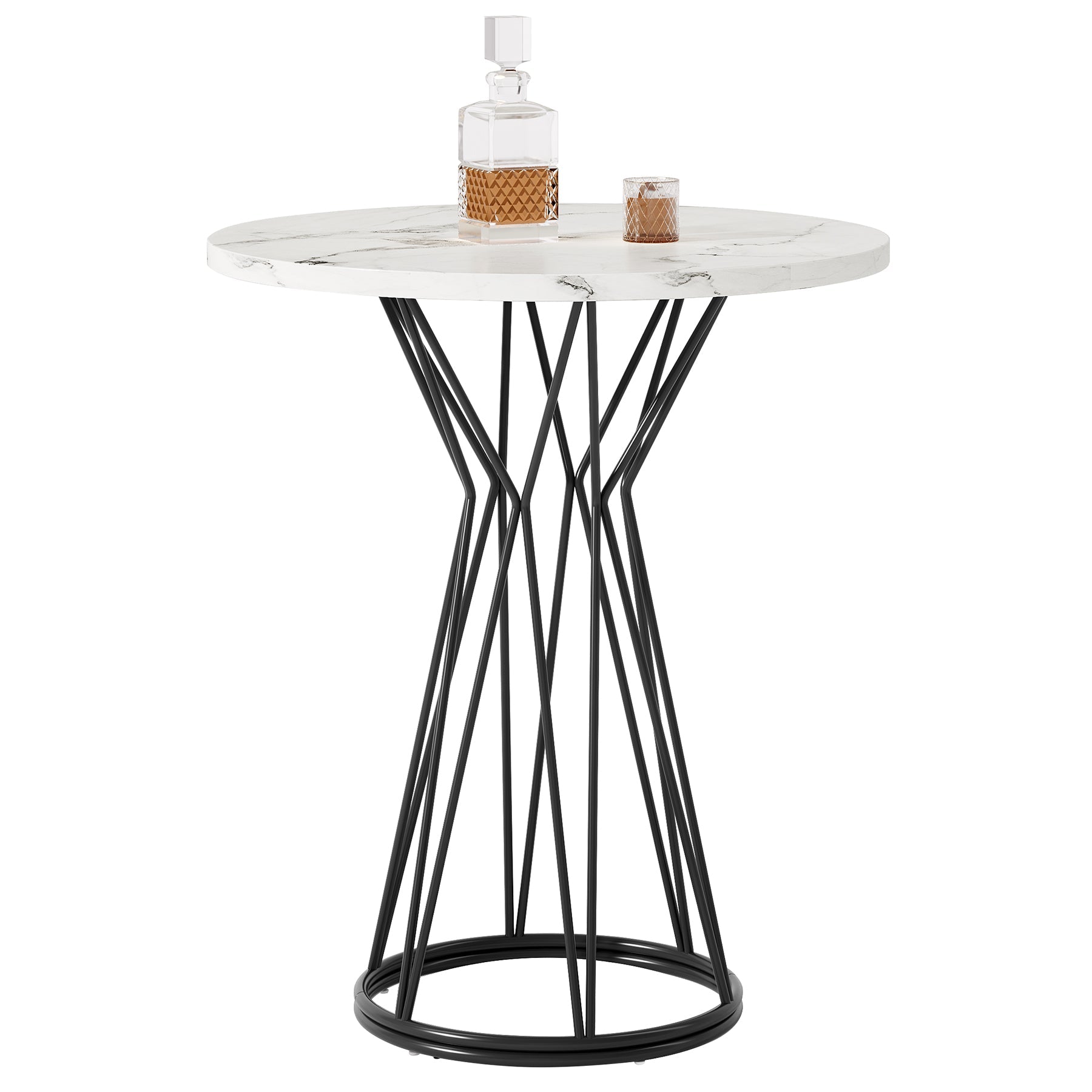 35.4-Inch Round Bar Table, Modern Faux Marble Bistro Pub Table