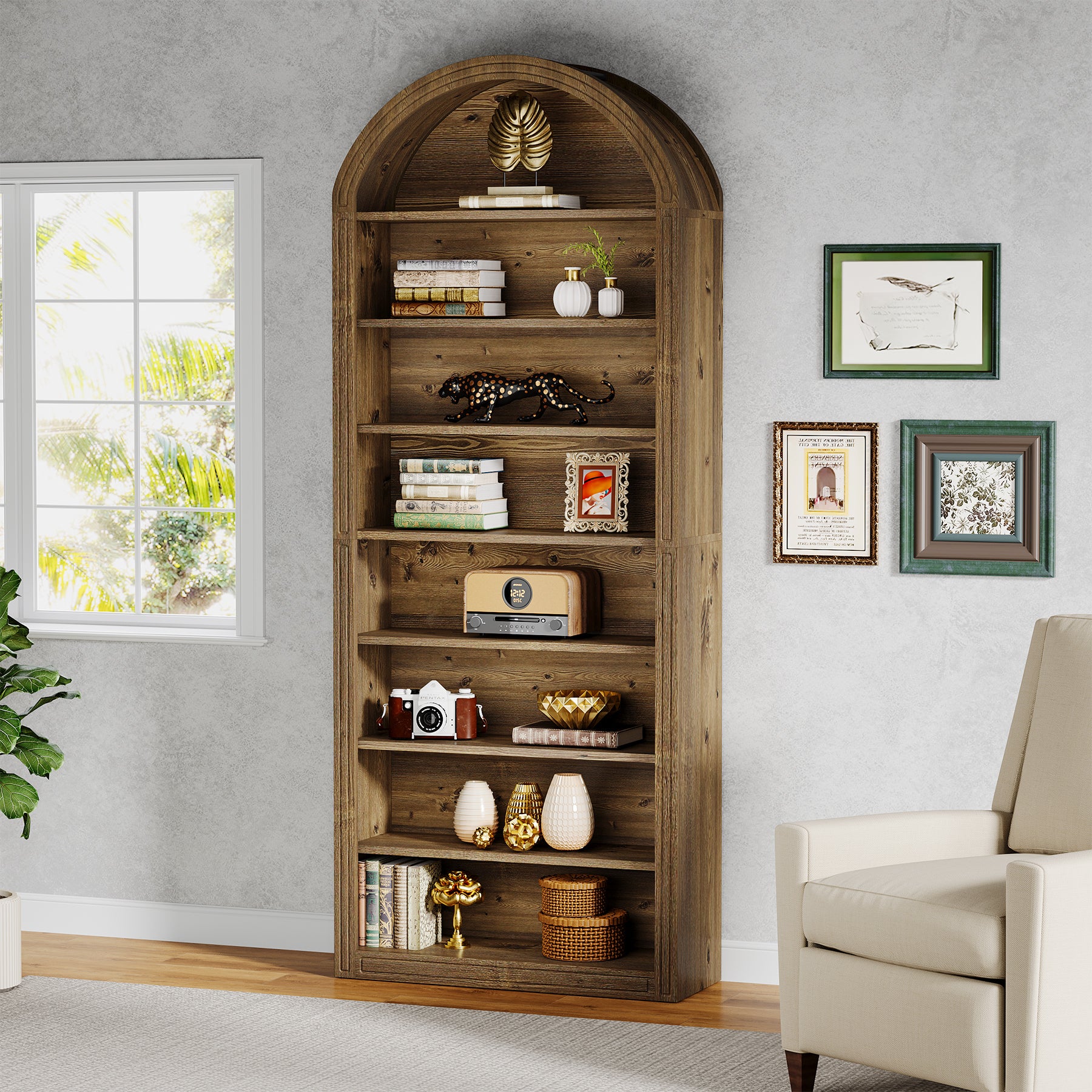 Tribesigns 79.5" Arched Bookshelf, 8-Tier Tall Bookcase for Living Room