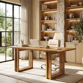 Tribesigns 63-Inch Solid Wood Office Desk, Farmhouse Computer Desk for Home Office and Study 3