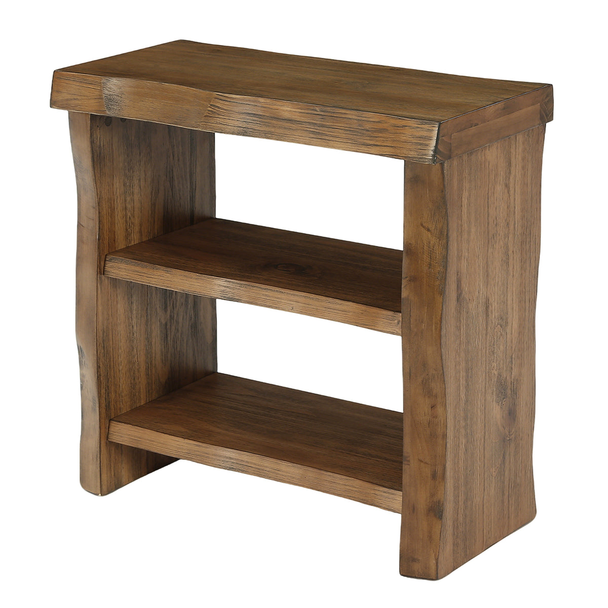 23.62 Inch Solid Wood End Table with 3-Tier Storage Shelves and Live-Edge Design, Narrow Side Table for Living Room
