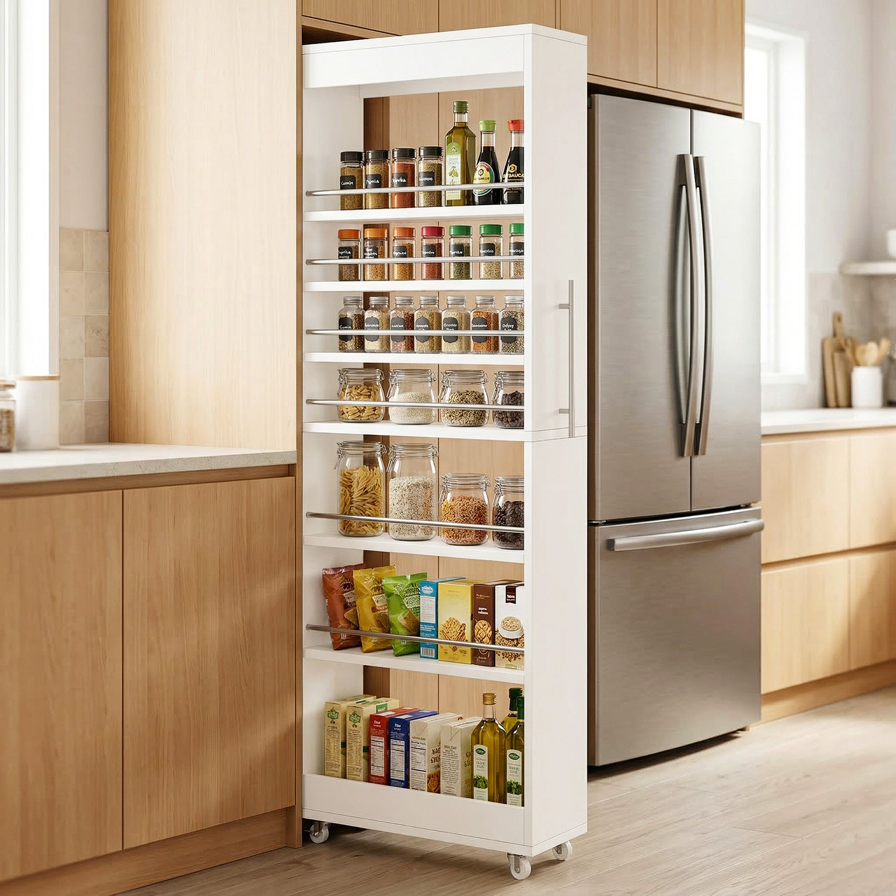 73-Inch 7-Tier Slim Rolling Pantry Cart, Narrow Pull-Out Storage Rack for Kitchen Gaps