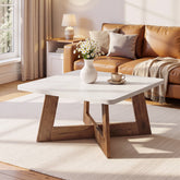 Tribesigns 31.5 Inch Square Coffee Table with Cross Base, Modern White Center Table for Living Room 3
