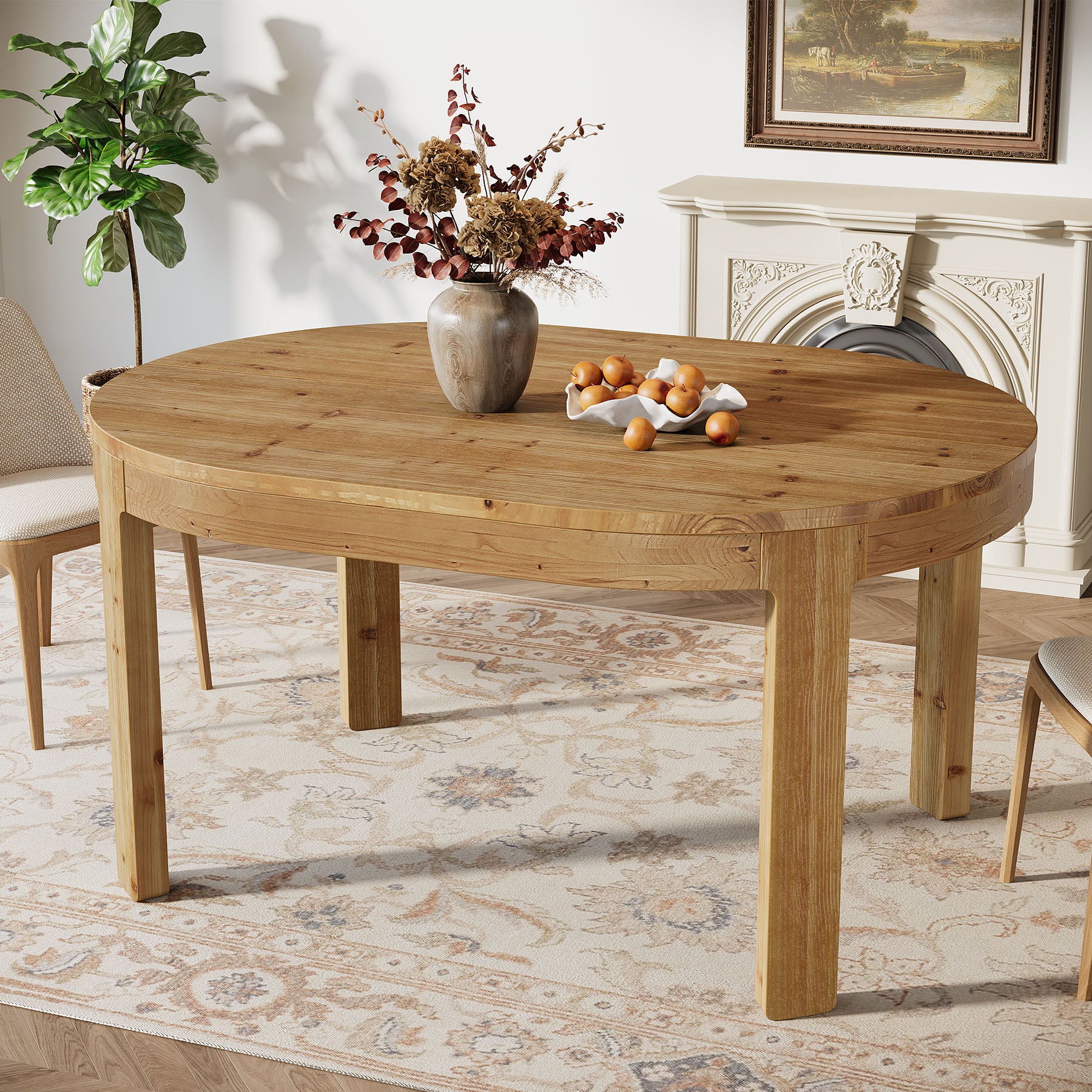Tribesigns 55-Inch Farmhouse Oval Dining Table, Solid Wood Kitchen Table for 4 in Small Spaces