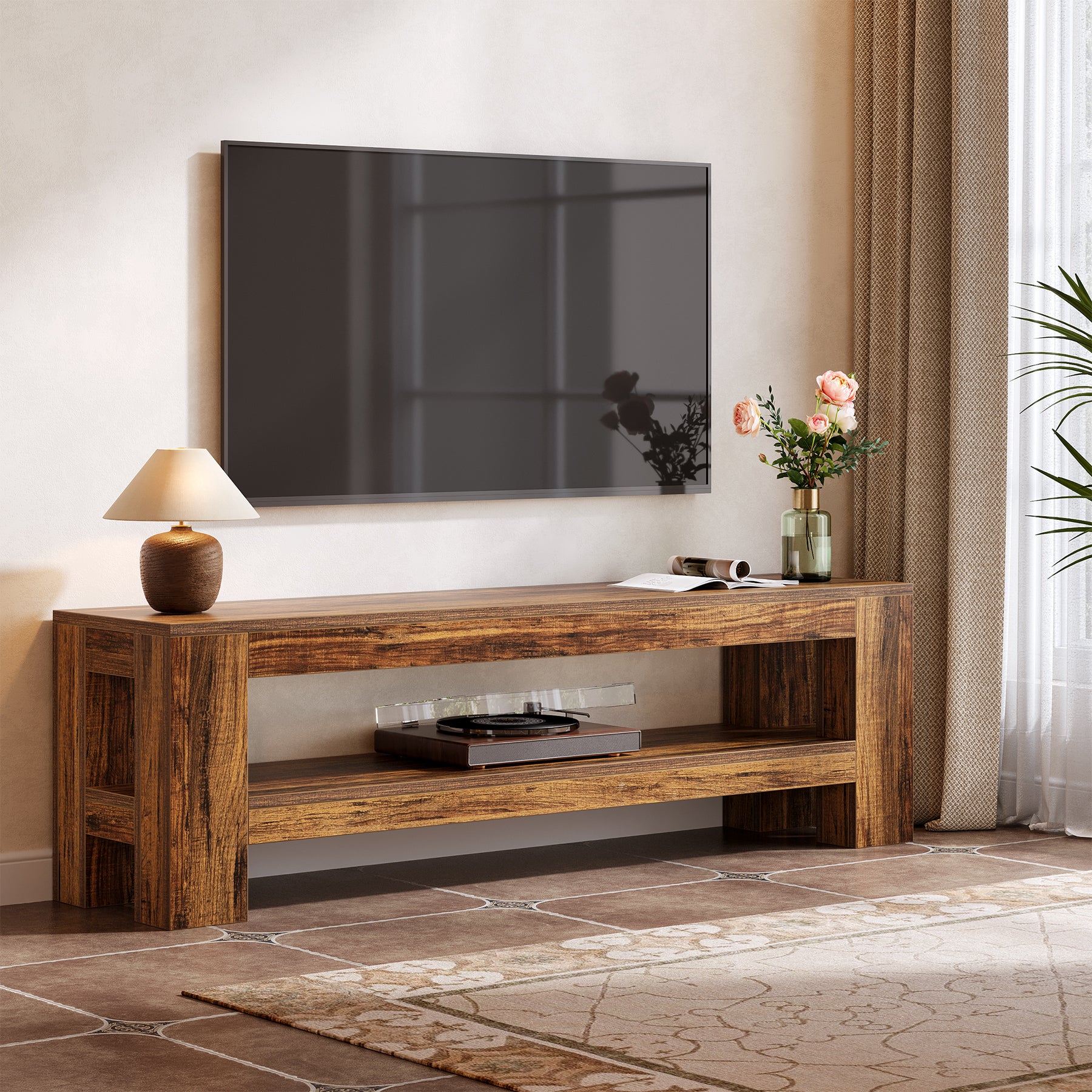 Tribesigns 59" TV Stand, Rustic Media Console with Shelf for Living Room