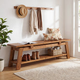 55-Inch Solid Wood Shoe Storage Bench with Lower Shelf, Farmhouse Entryway Seating for Hallway 3