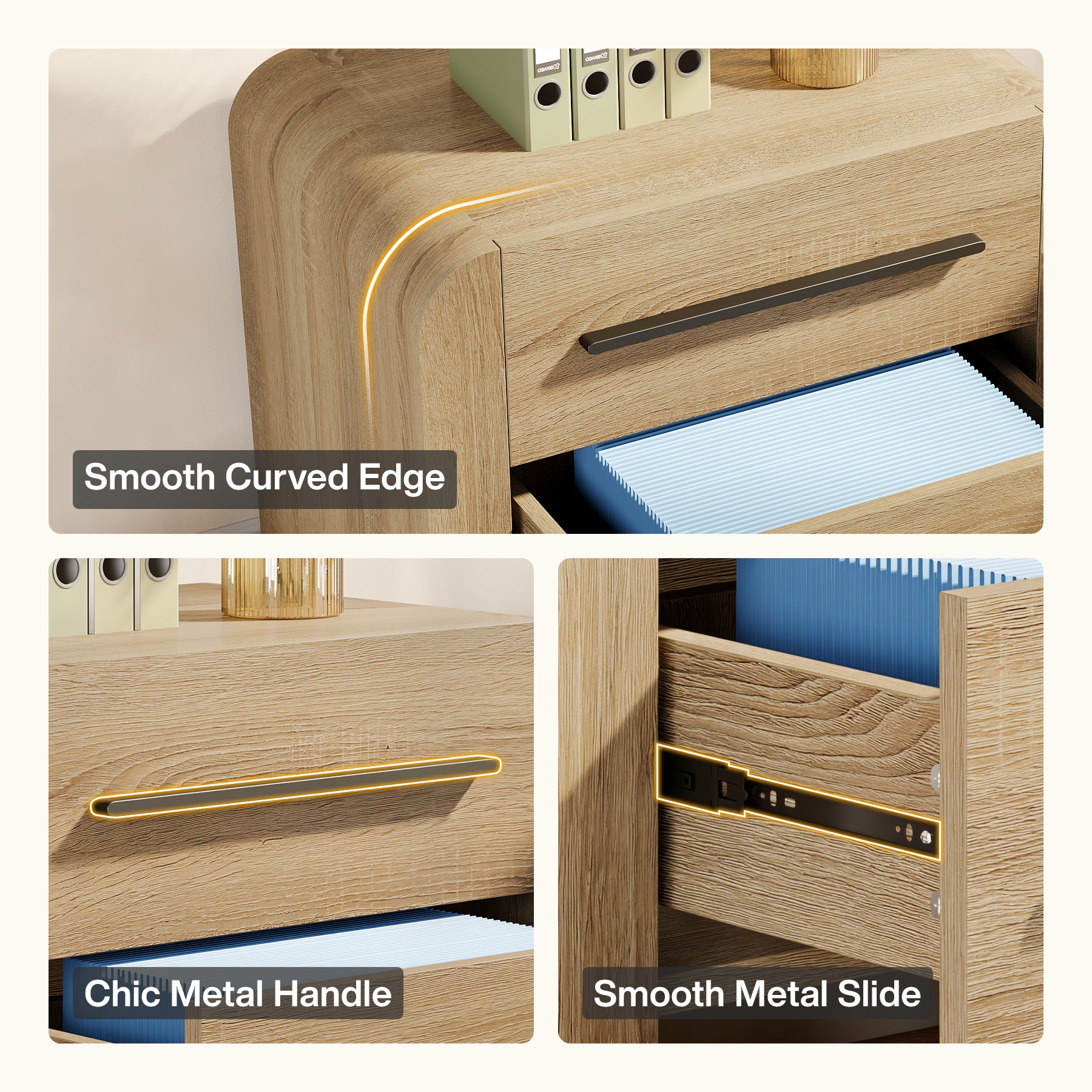Tribesigns 27.55 Inch 2-Drawer Nightstand with Curved Edges, Modern Bedside Table for Bedroom